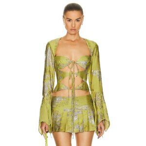 SIEDRES Petra Top in Green 38 4 New Womens Tie Cut out Blouse long sleeve